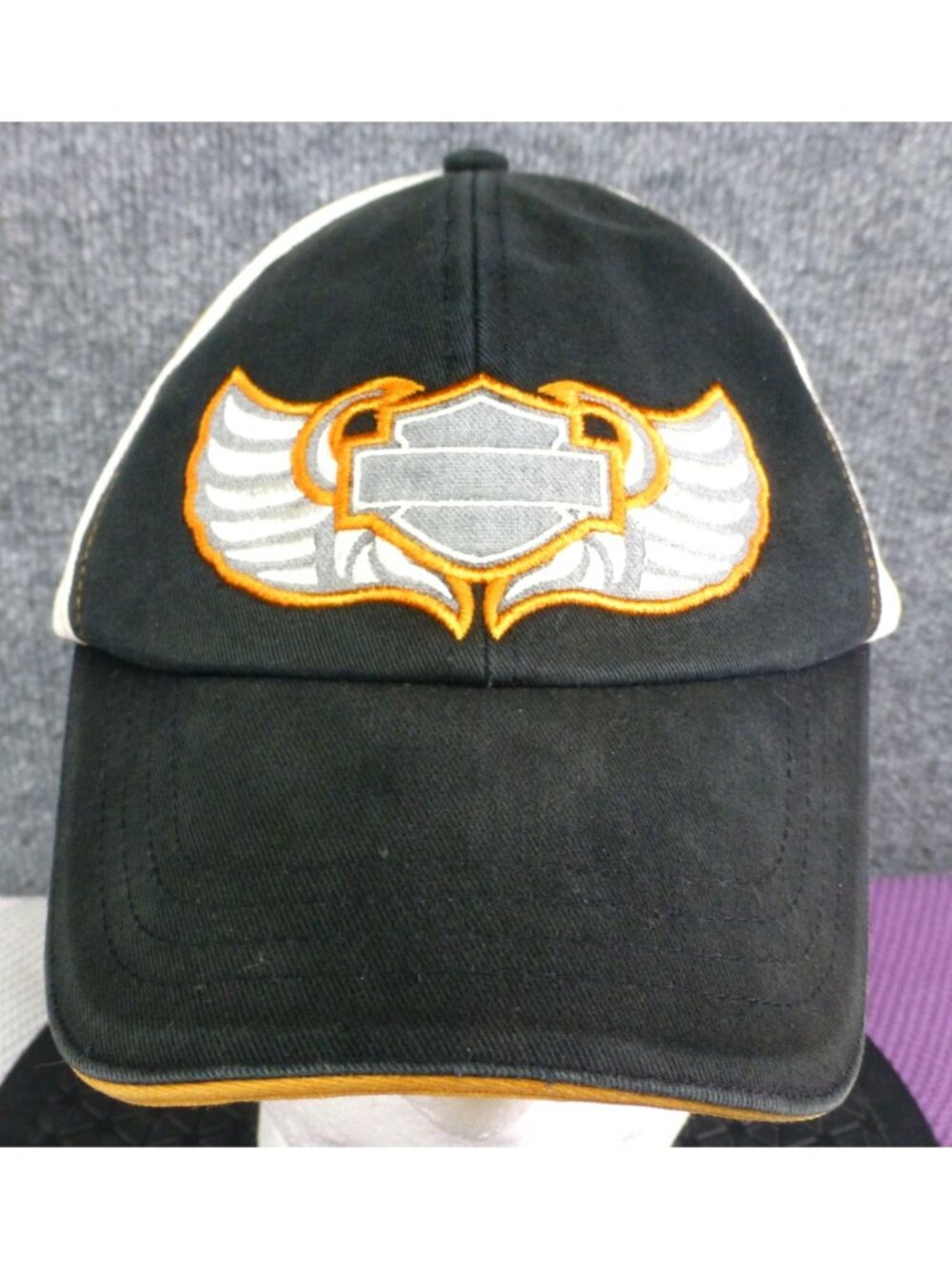 Harley-Davidson Black & Orange Winged Logo Adjustable Hat